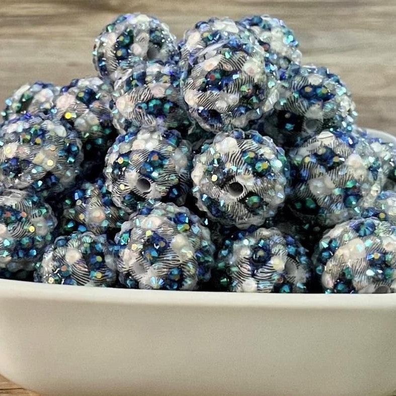 Printed Bubblegum Beads 20mm Black and White Plaid 5pcs