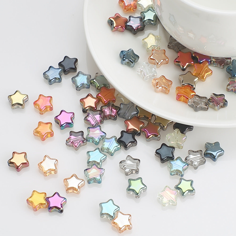 Plated Star Shaped Glass Beads 8mm Rainbow Electroplated 100pcs 3