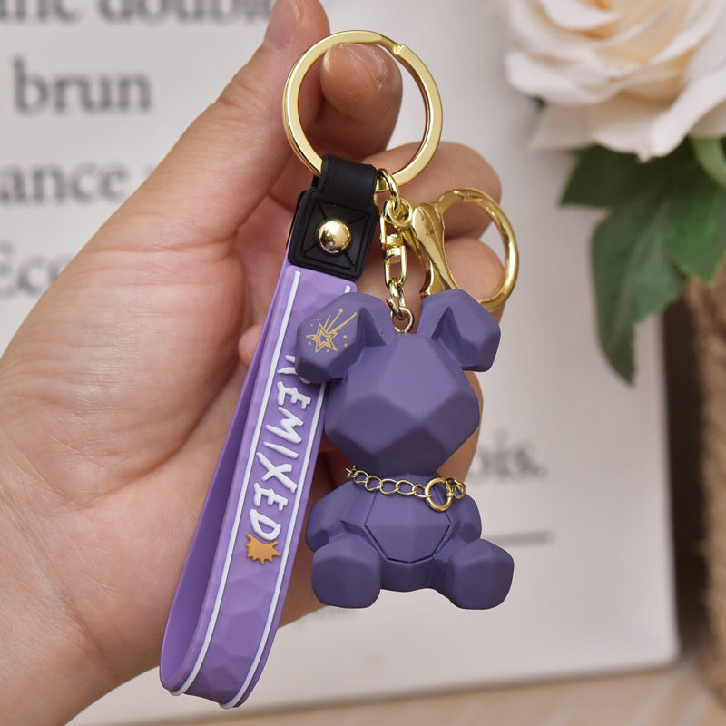 Resin Rabbit Cartoon Keychain Pastel Colors Gold Tone Collar 7