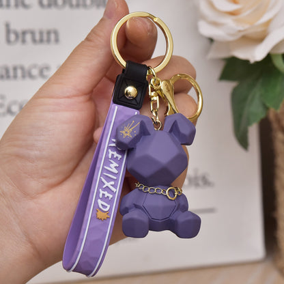 Resin Rabbit Cartoon Keychain Pastel Colors Gold Tone Collar 7