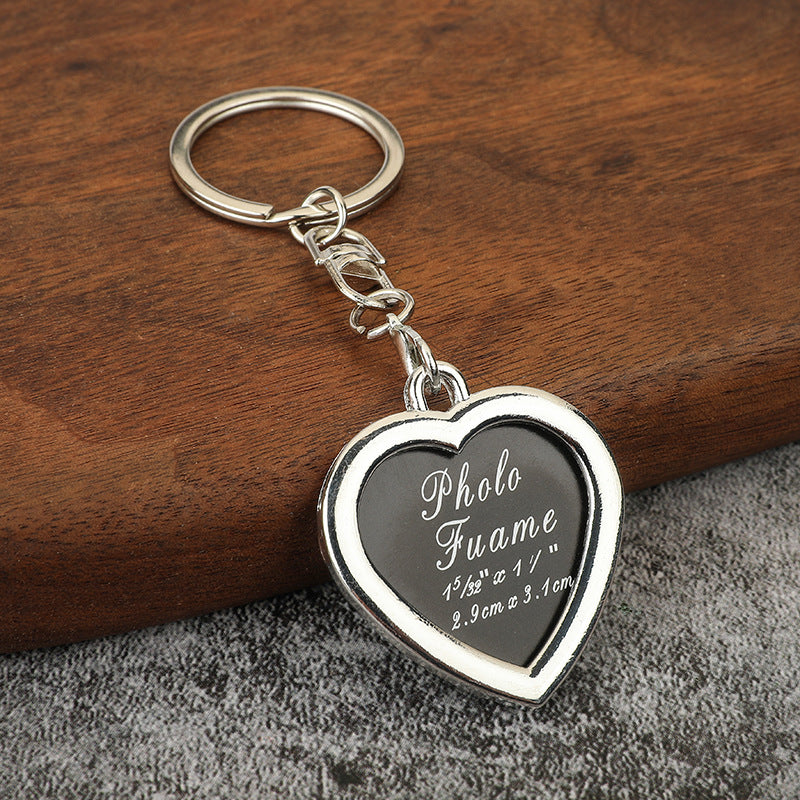 Photo Frame Couple Keychain Zinc Alloy Polished Silver Modern Square 5