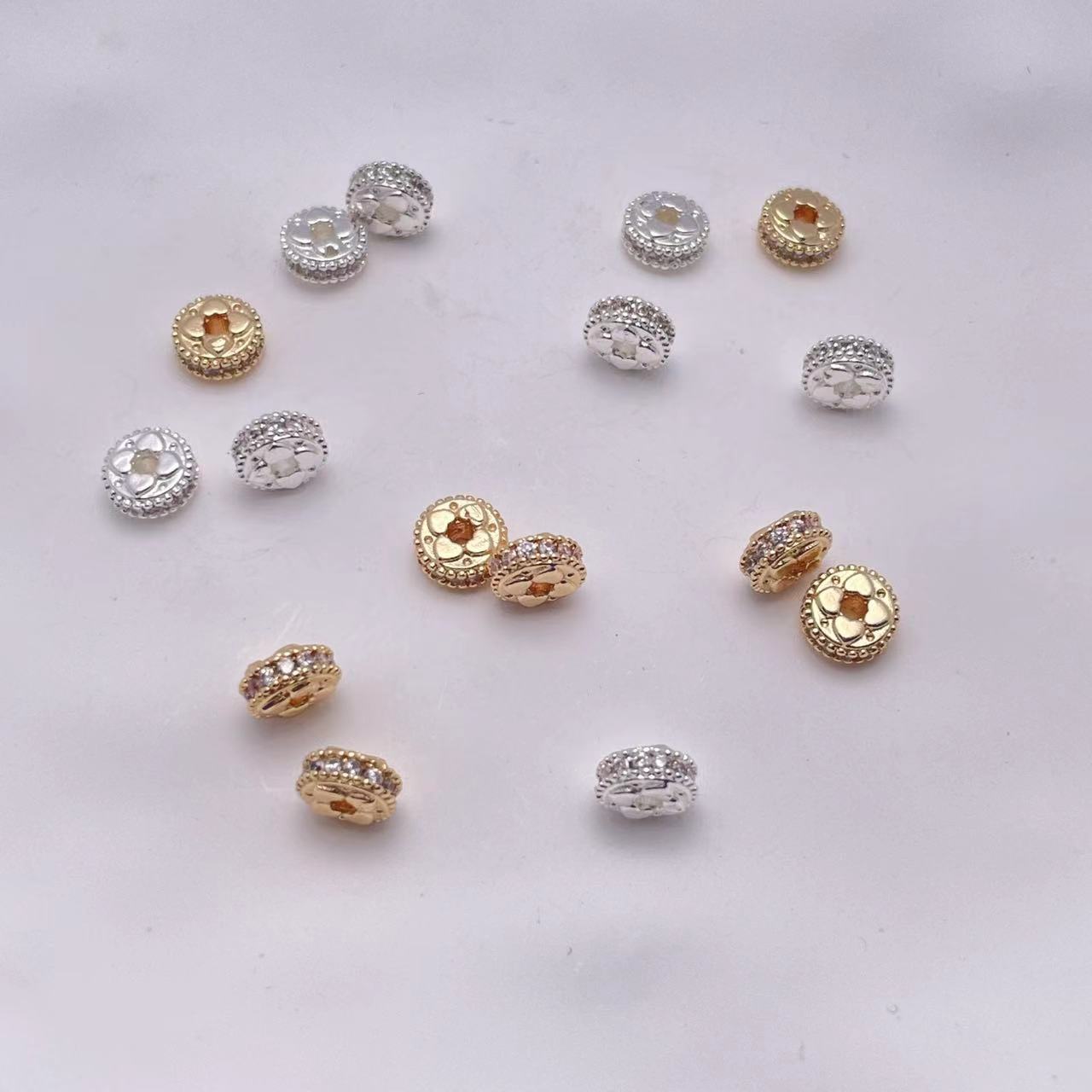 Brass Four-Petal Flower Spacer Beads 7mm Zirconia 10pcs 3
