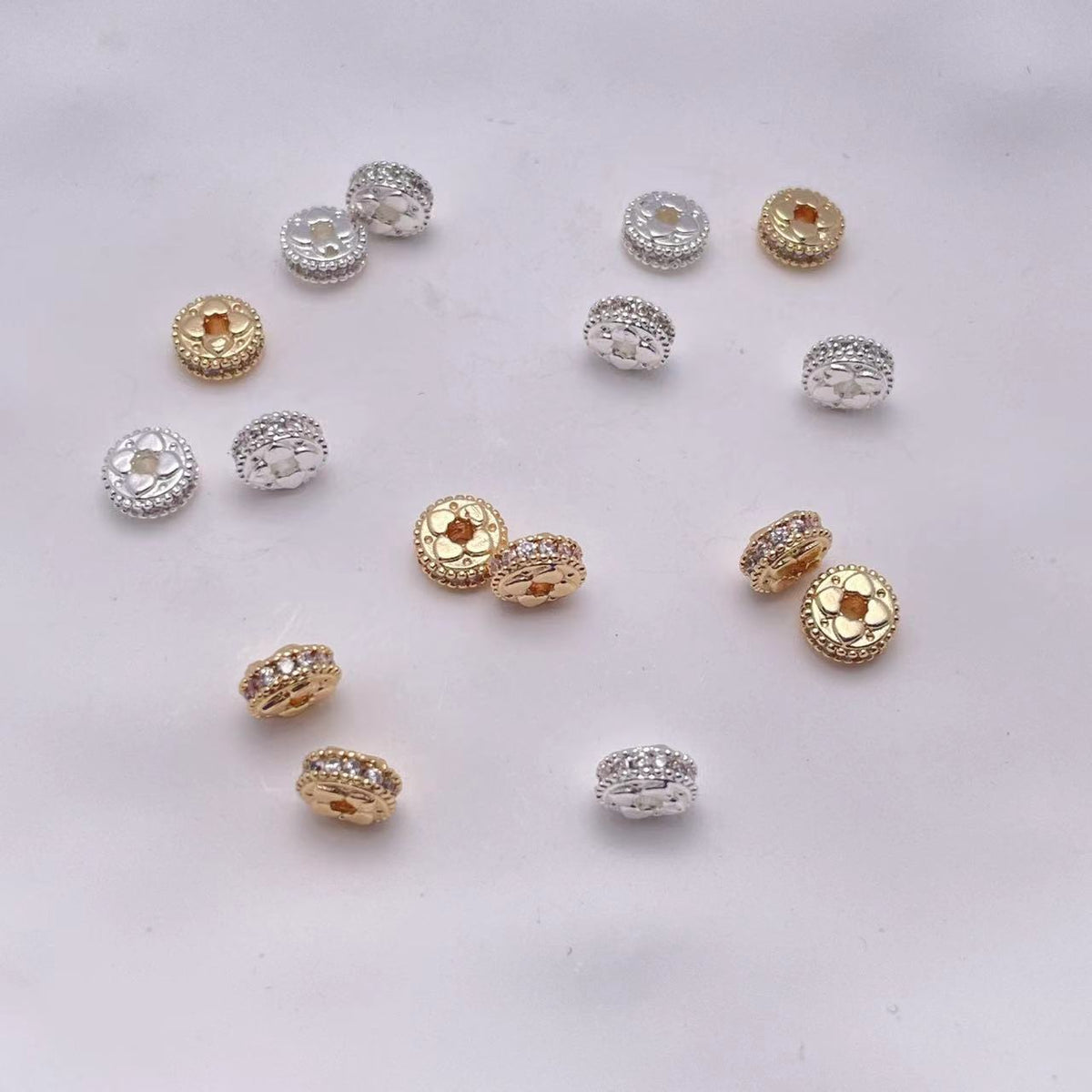 Brass Four-Petal Flower Spacer Beads 7mm Zirconia 10pcs 3