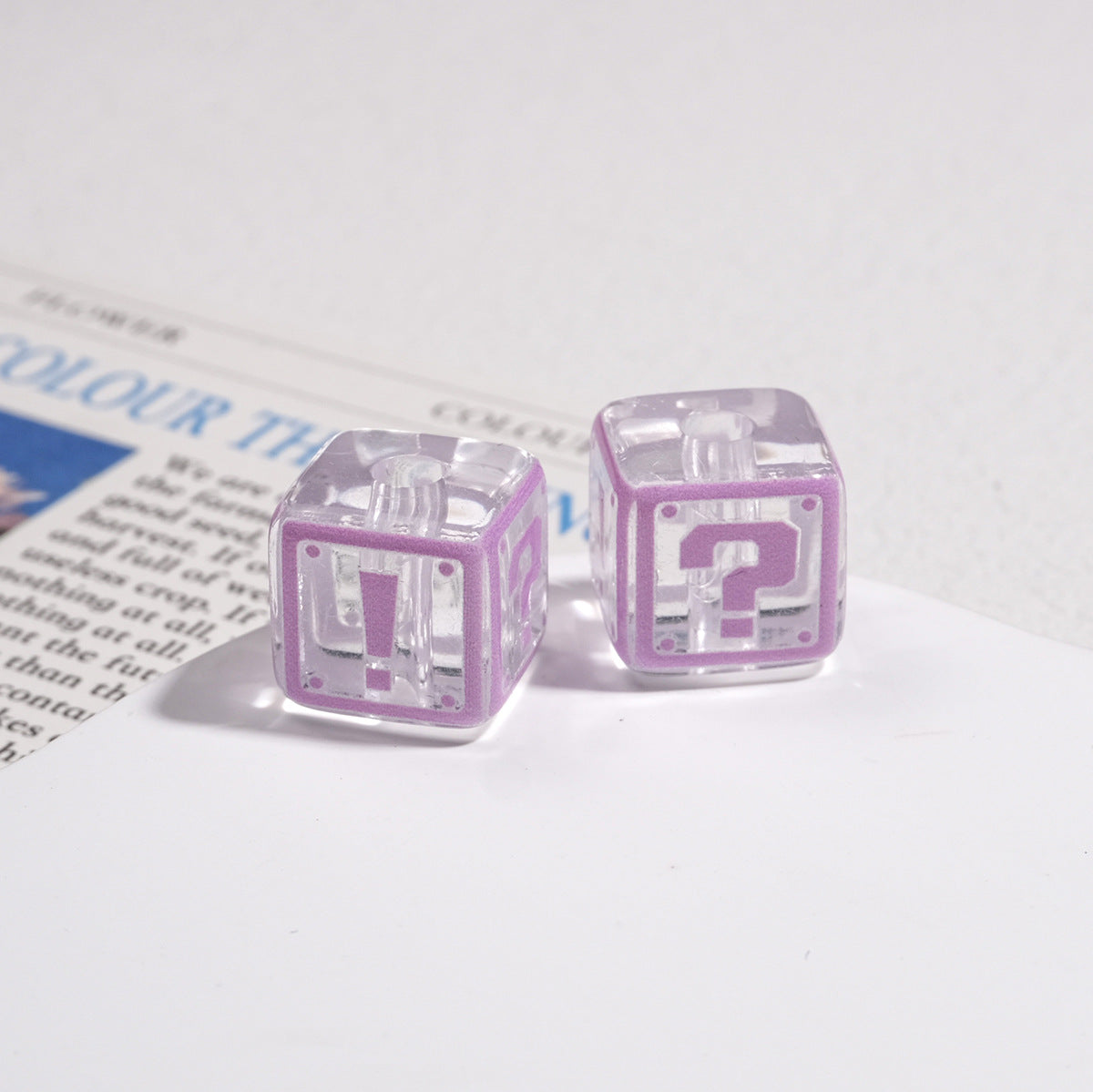 Clear Square Acrylic Beads 14mm Question & Exclamation Mark Pattern 30pcs 11