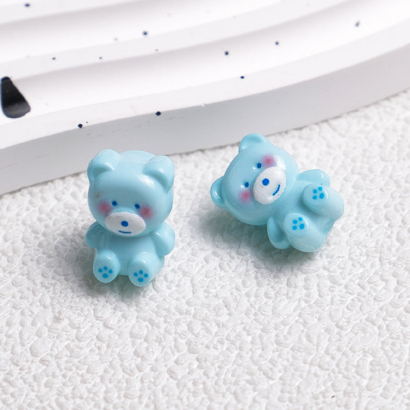 Cartoon Printed Teddy Bear Acrylic Beads 16mm Colorful Mixed 50pcs 4