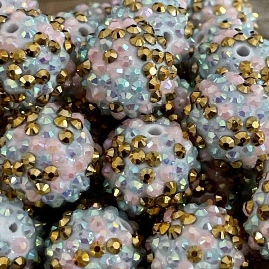 Rhinestone Bubblegum Beads 10-22mm Pink Blue Gold Confetti 5pcs 2