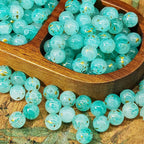 Frosted Round Glass Beads 8mm Marbled Soft Matte Gold Veining 50pcs 18