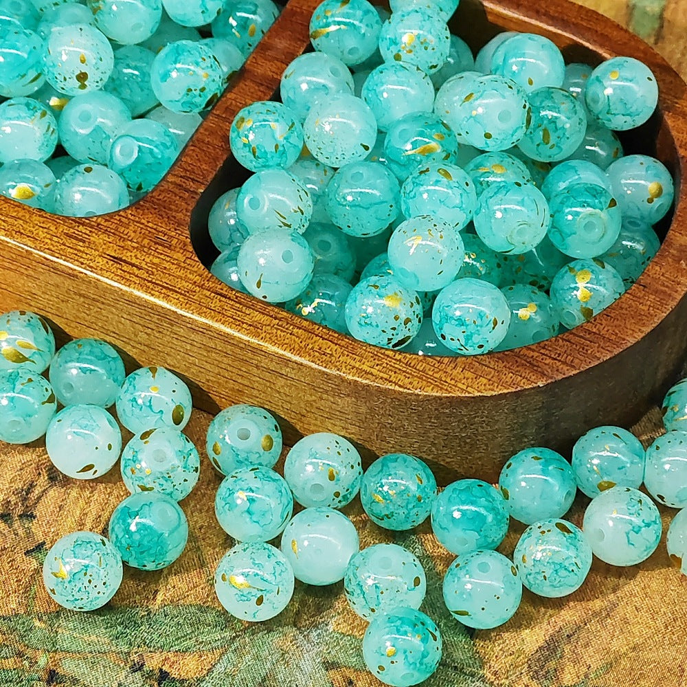 Frosted Round Glass Beads 8mm Marbled Soft Matte Gold Veining 50pcs 18
