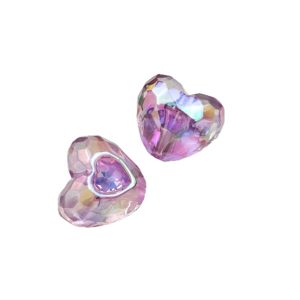 UV Plating Faceted Heart Acrylic Beads 21mm Transparent 10pcs 4