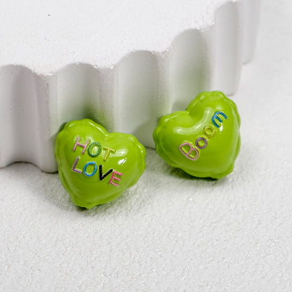 Balloon Heart Acrylic Beads 19mm Glossy Colorful Lettering 10pcs 9