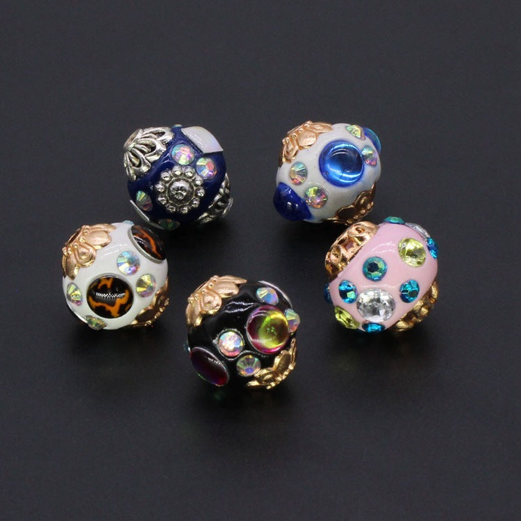 Ethnic Diamond Clay Beads 16mm Faceted Rhinestone Alloy 10pcs 3