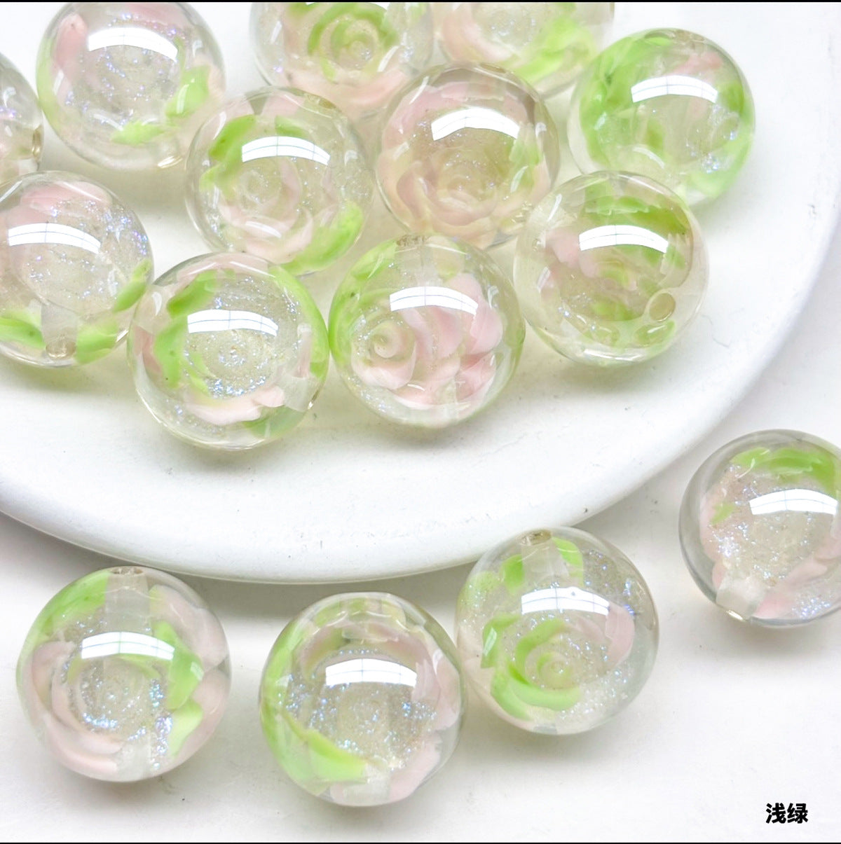 Clear Glazed Rose Resin Beads 16mm Round Decorative 10pcs 10