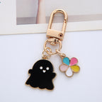 Enamel Pastel Ghost Halloween Keychain with Flower Charm Zinc Alloy 6