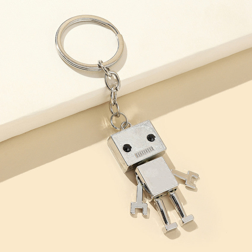 Alloy Cartoon Robot Keychain Boxy Retro Design Silver Bronze 3
