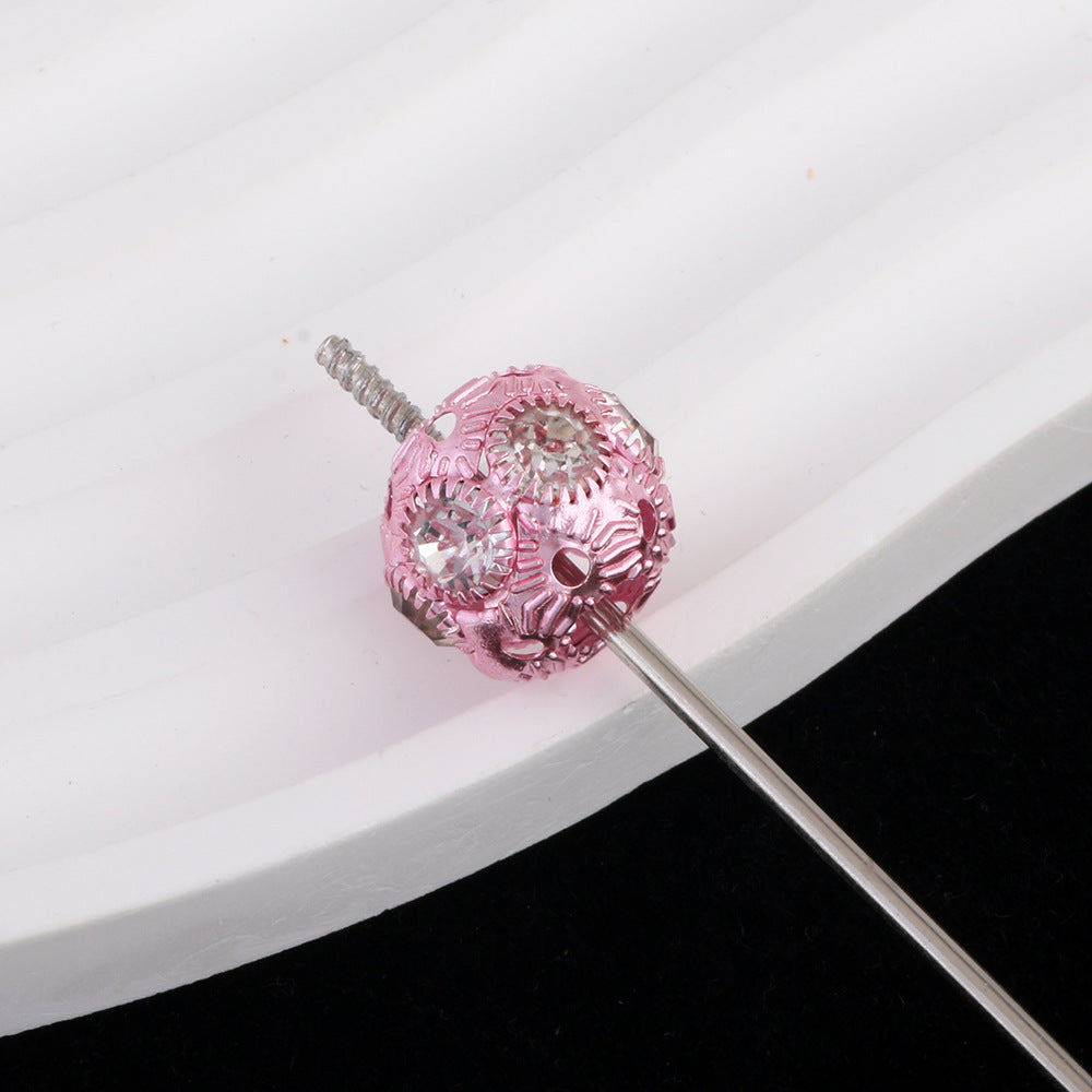 Wrinkled Alloy Rhinestone Beads 12-15mm Textured Colorful 50pcs 3
