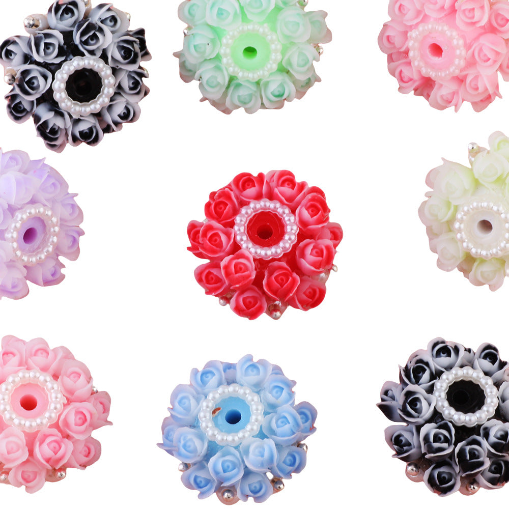 Flower Tiered Ball Resin Beads 22mm Vintage Pearl Accent 5pcs 5
