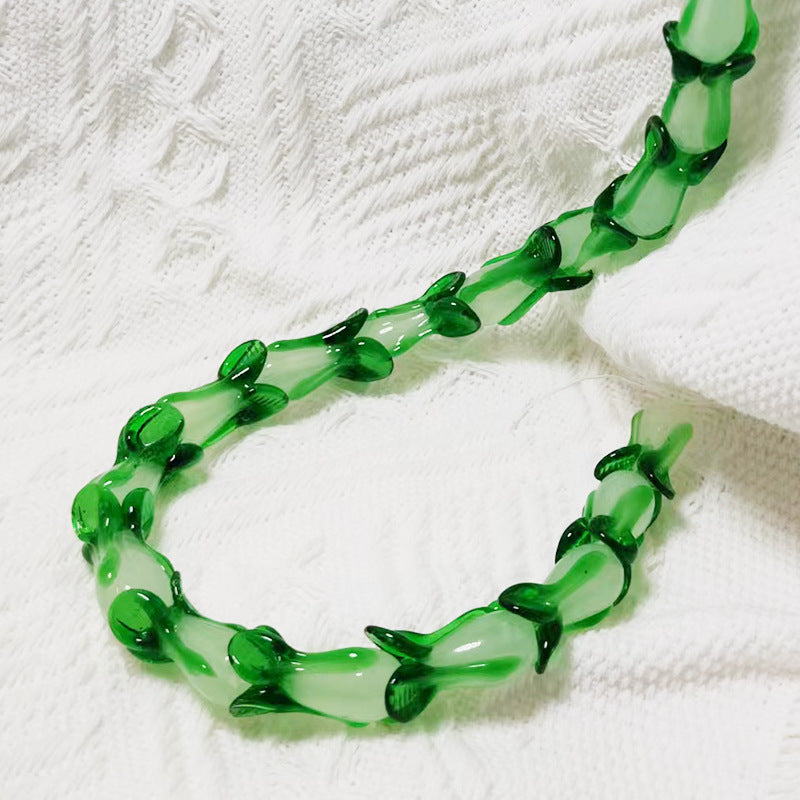 Lampwork Glass Beads Chinese Cabbage 9x20mm Translucent Green 20pcs 2