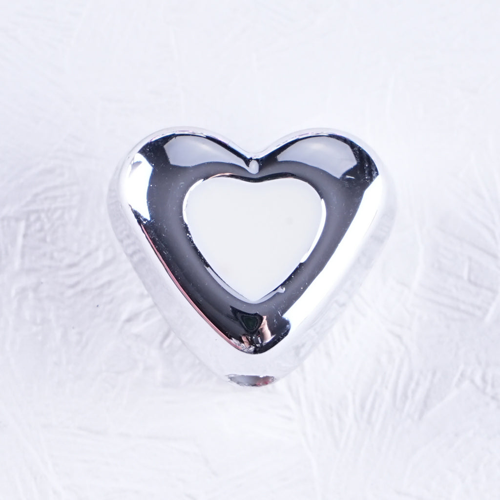 Metal Dual Color Heart Acrylic Beads 15mm Shiny Hollow 50pcs 6