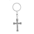 Stainless Steel Cross Keychain Textured Twist Design Polished Silver 5
