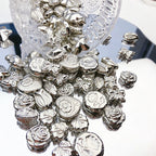 Flower Acrylic Beads Glossy Silver Tone Floral Detail CCB Plastic 100pcs 3