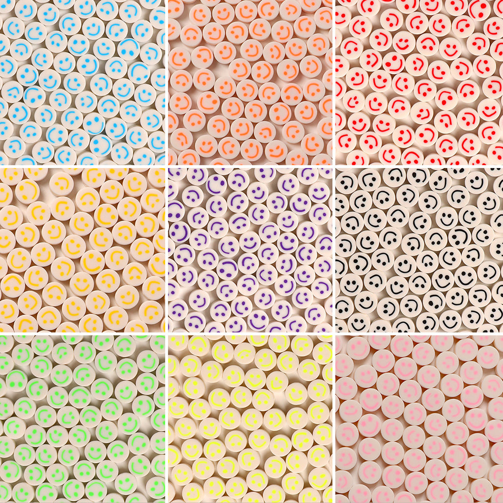 Flat Clay Beads 10mm Colorful Smiley Face Polymer 100pcs