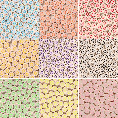 Flat Clay Beads 10mm Colorful Smiley Face Polymer 100pcs