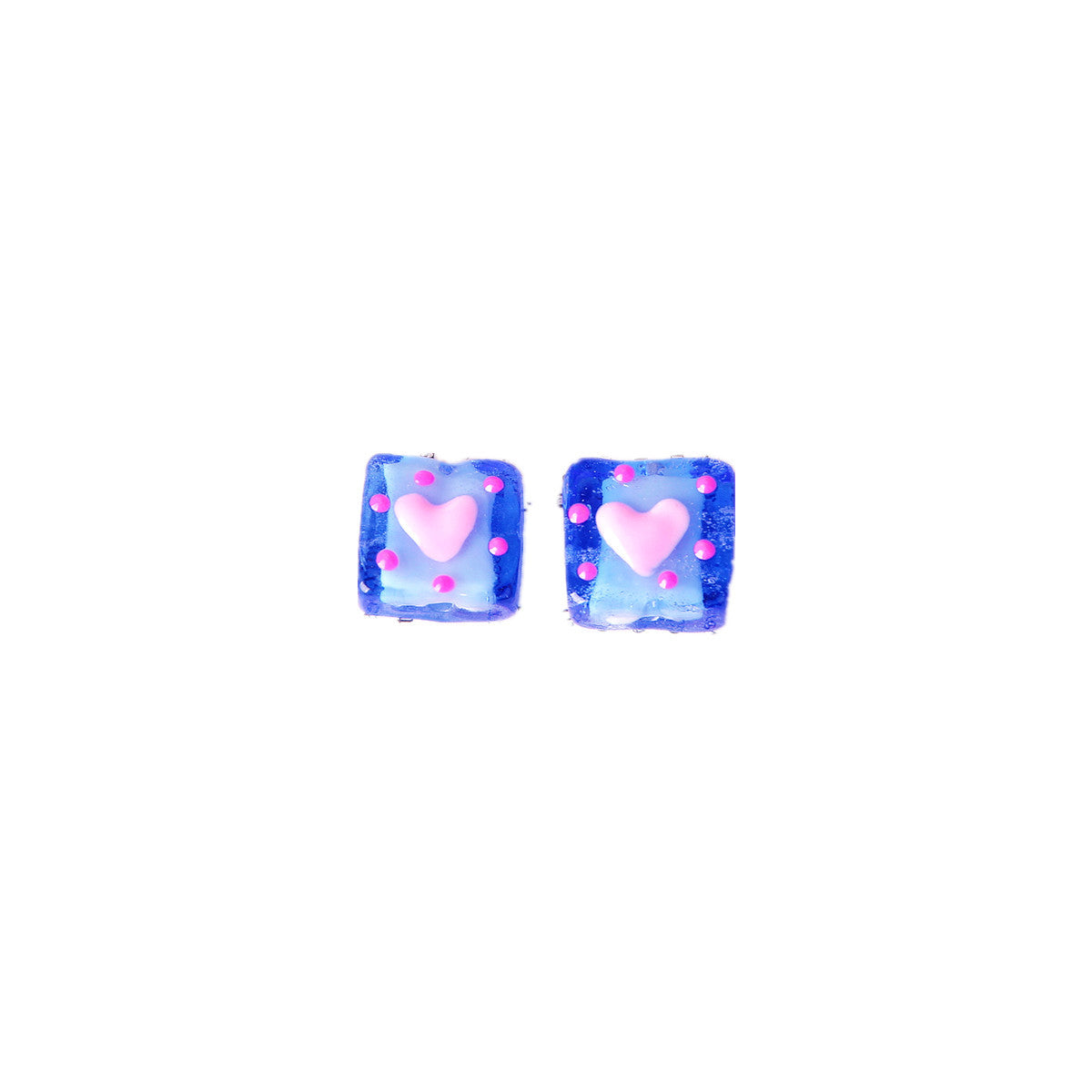 Lampwork Glass Beads Square 15mm Hand Painted Dotted Heart 10pcs 5