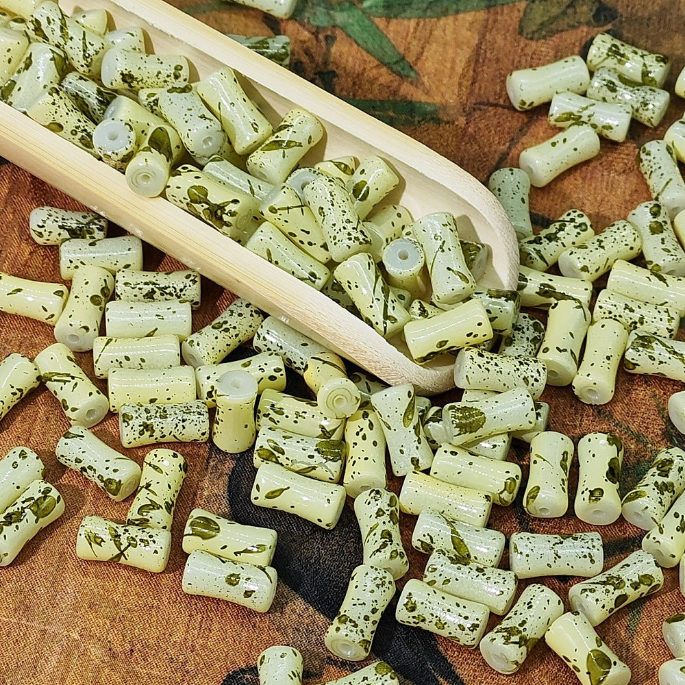 Painted Bamboo Tube Glass Beads 6X12mm Marbled Earth Tone 50pcs 6