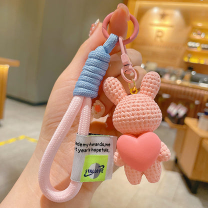 Resin Bunny Keychain Cartoon Heart Shaped Vibrant Colors 9