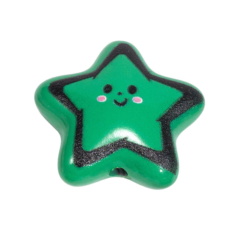 Colorful Smiley Star Acrylic Beads 22mm Glossy 10pcs 14