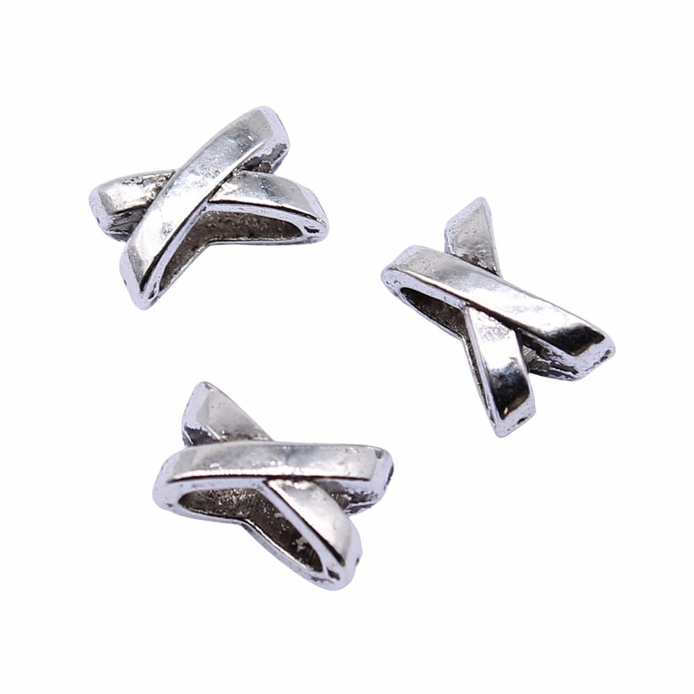X Shaped Metal Beads 7x10mm Polished Silver Tone Large Hole 200pcs 3