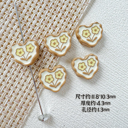 Heart and Flower Metal Beads 10mm Baking Painted Two-Color 20pcs 23