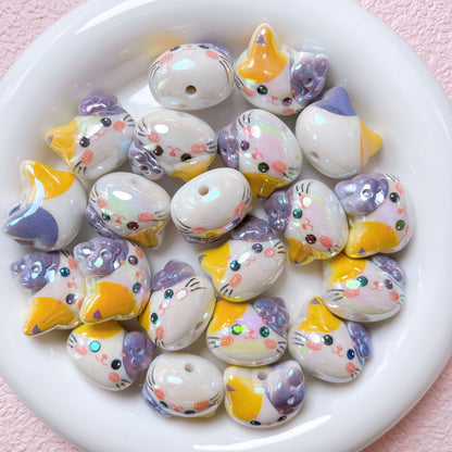 UV Plating Kitten Acrylic Beads 23mm Colorful Two Tone 5pcs 7