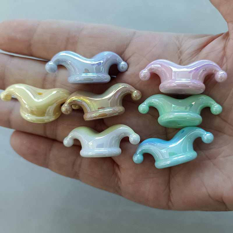 UV Plating Circus Clown Hat Acrylic Beads 35mm Iridescent Pastel 100pcs