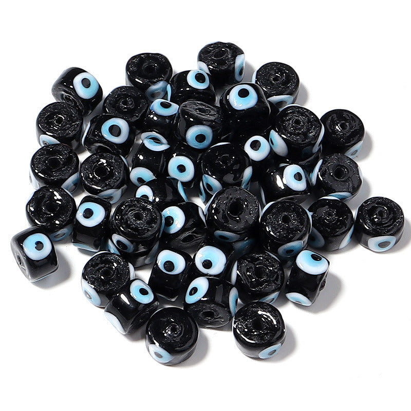 Lampwork Glass Beads Evil Eye Barrel 9mm Glossy Cylindrical 10pcs 8