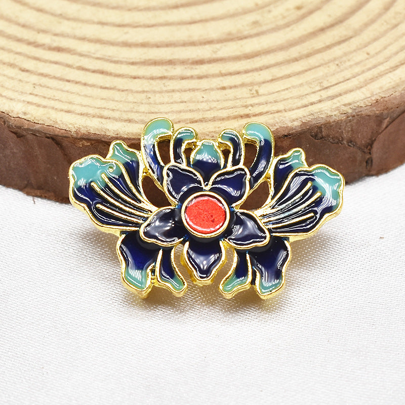 Fringed Iris Flower Metal Beads 28mm Cloisonne Enamel Zinc Alloy 10pcs 4