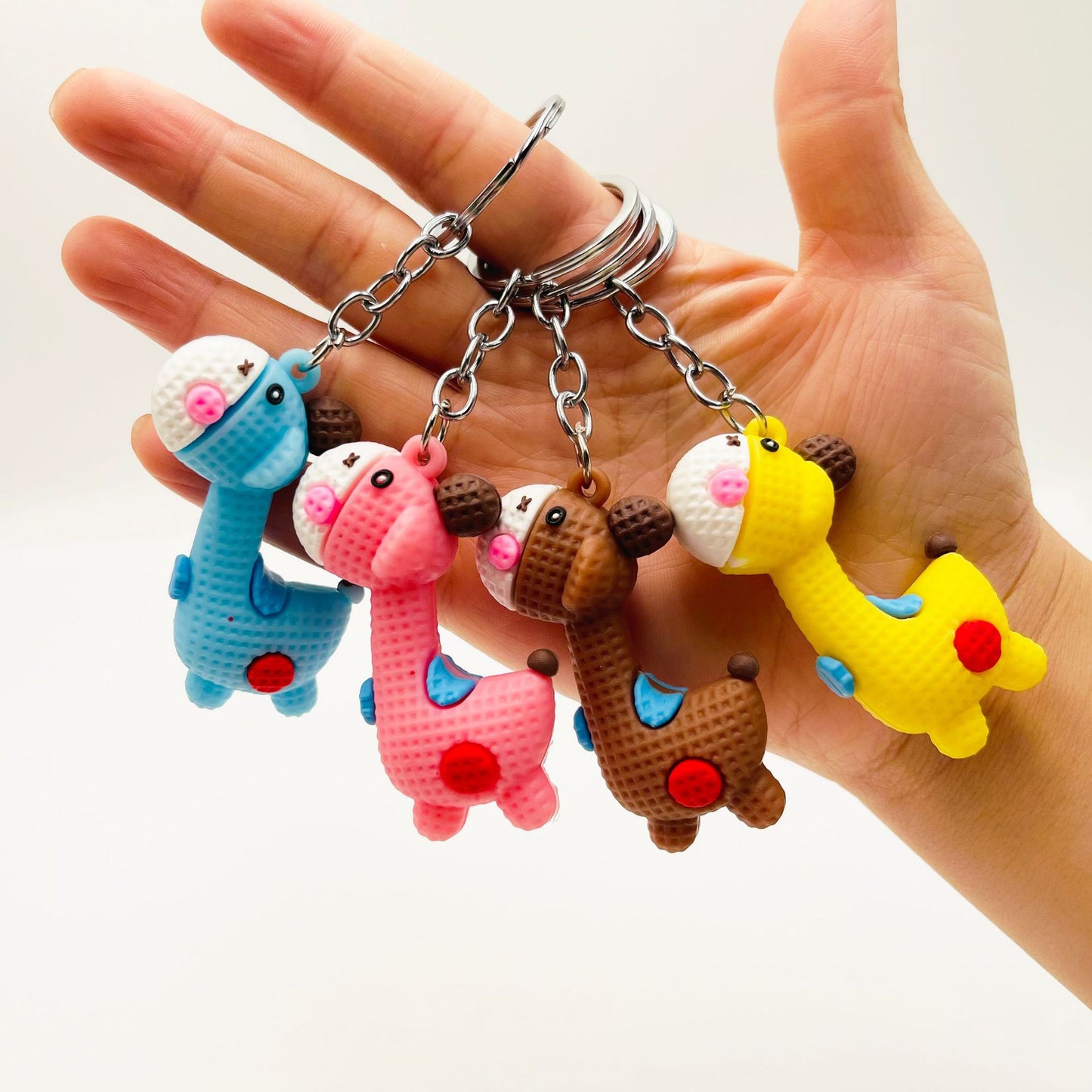 PVC Cartoon Giraffe Keychain Vibrant Colors Chunky Textures