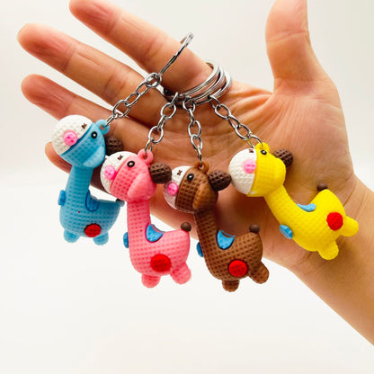 PVC Cartoon Giraffe Keychain Vibrant Colors Chunky Textures