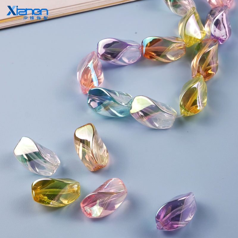 Transparent Plating Twisted Acrylic Beads 23.2×13.7mm Mixed Colors 50pcs 10