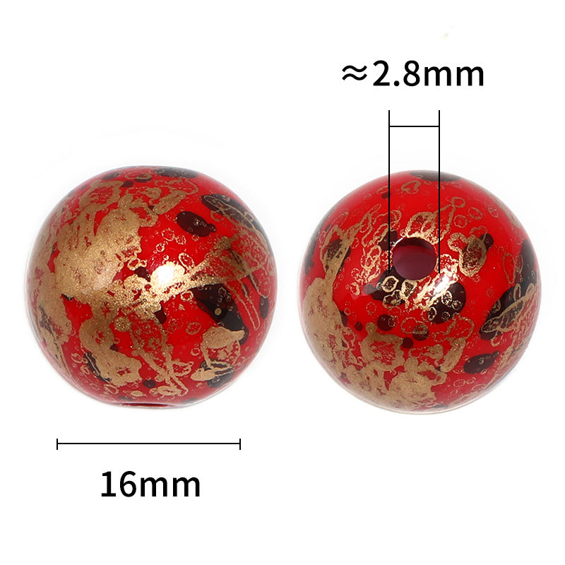 Plating Round Acrylic Beads 16mm Gilded Stamping Ethnic Style 50pcs 3