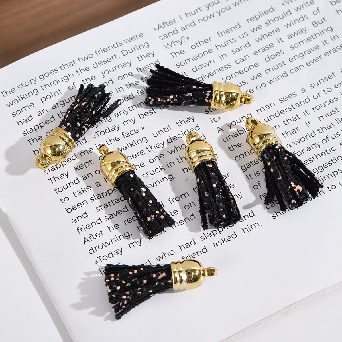 Glitter Mini PU Leather Tassels with Gold Caps 36mm 50pcs 13