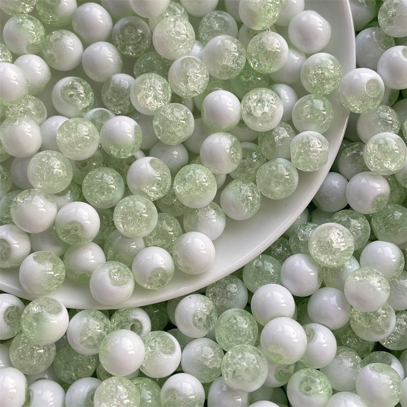 Crackle Round Glass Beads 10mm Ice Cracked Half Color Milk Cap 100pcs 4