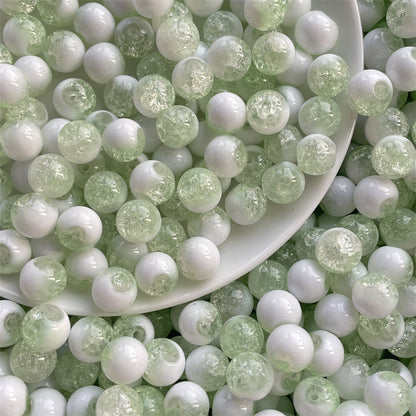 Crackle Round Glass Beads 10mm Ice Cracked Half Color Milk Cap 100pcs 4