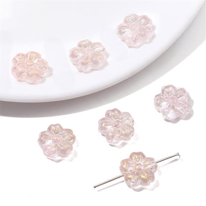 Transparent Cherry Blossom Glass Beads 14mm Gradient Pink Blue 10pcs 6