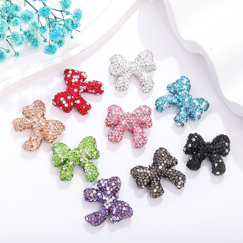 Rhinestone Bow Clay Beads 28mm Colorful Sparkle 5pcs 14