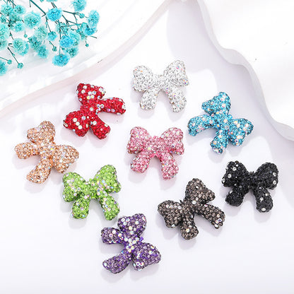 Rhinestone Bow Clay Beads 28mm Colorful Sparkle 5pcs 14