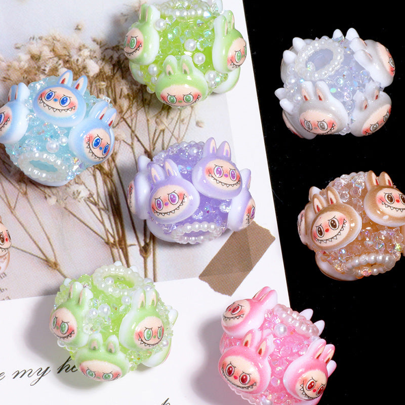 Embellished Bunny Clay Beads 23mm Pearl Crystal Cluster 6pcs 6