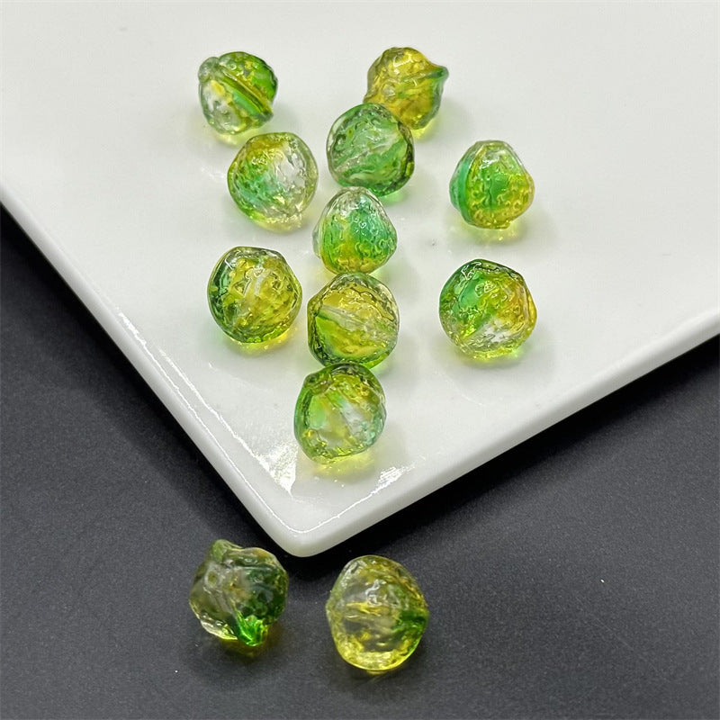 Small Walnut Shape Transparent Glass Beads 12mm Translucent Blue 100pcs 8