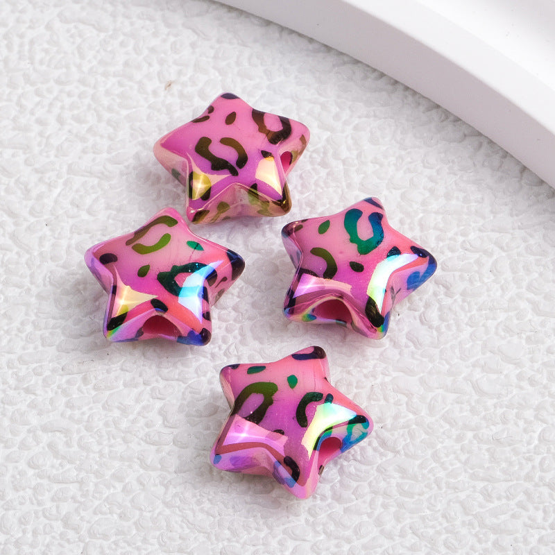 Plated Star Acrylic Beads 15mm Colored UV Plating Leopard Print 50pcs 7