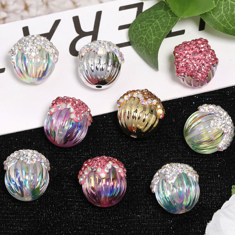 Pinecone Polymer Clay Rhinestone Beads 19mm Sparkling Pastel 10pcs 4